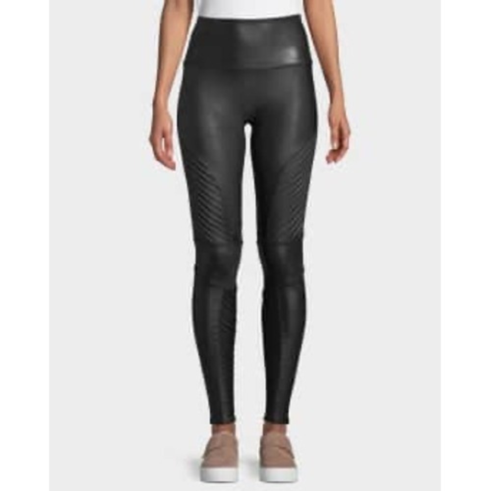 Spanx Faux Leather Moto Leggings Very Black High Rise Petite Medium M/M - Picture 12 of 15